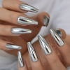 Picture of Coolnail Shiny Punk Style Metallic Silver Coffin Press on Nail Extra Long Metal Plating Reflective Mirror False Fake Nails Acrylic Ballet Nail Art Tips