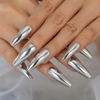 Picture of Coolnail Shiny Punk Style Metallic Silver Coffin Press on Nail Extra Long Metal Plating Reflective Mirror False Fake Nails Acrylic Ballet Nail Art Tips