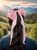 Picture of Hair Bows for Women - Furling Pompoms Large Satin Silky Bow Clips for Hair - Hair Ribbon Bows with Long Tail - Hair Barrettes Hair Accessories (Black Pink)
