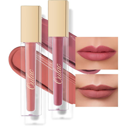 Picture of Oulac Matte Liquid Lipstick 2 PCS Set, Long Lasting Lipstick Waterproof Lip Stain, No Transfer, Creamy High Pigmented Formula with Rose Oil, Vegan [M11+M12]