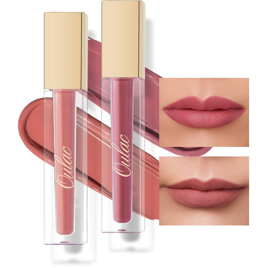 Picture of Oulac Matte Liquid Lipstick 2 PCS Set, Long Lasting Lipstick Waterproof Lip Stain, No Transfer, Creamy High Pigmented Formula with Rose Oil, Vegan [M11+M12]