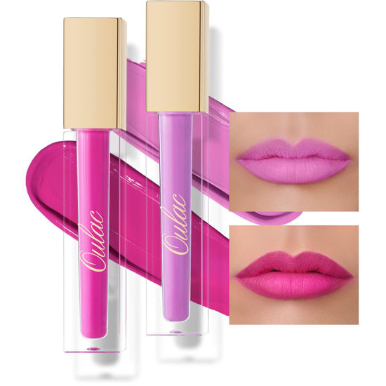 Picture of Oulac Matte Liquid Lipstick 2 PCS Set, Long Lasting Lipstick Waterproof Lip Stain, No Transfer, Creamy High Pigmented Formula with Rose Oil, Vegan [M06+M14]