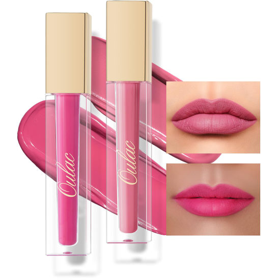Picture of Oulac Matte Liquid Lipstick 2 PCS Set, Long Lasting Lipstick Waterproof Lip Stain, No Transfer, Creamy High Pigmented Formula with Rose Oil, Vegan [M09+M25]