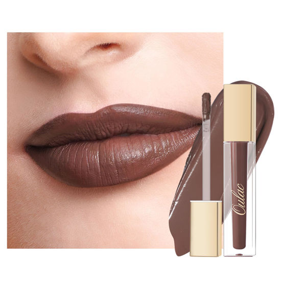 Picture of Oulac Matte Liquid Brown Lipstick for Women, Long Lasting Lipstick Waterproof Lip Stain, No Transfer, Creamy High Pigmented Formula with Rose Oil, Vegan & Cruelty-Free M27