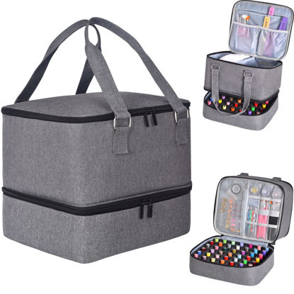 Picture of FCQQYWZ Nail Polish Organizer Case - Holds 42+ Bottles (15ml/0.5 fl.oz) and 1 Nail Lamp, Upgraded Double-layer Nail Polish Carrying Case Nail Polish Storage Bag with Handles (Grey)