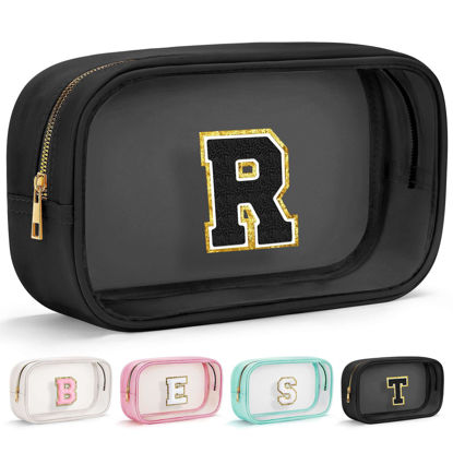 Picture of YOOLIFE Initial Travel Makeup Bag Pouch, Clear Toiletry Bag for Women Travel Accessories Cosmetic Bag Skin Care for Teen Make Up Bags Birthday Gifts for Women Unique Teacher Mom Friends Gifts Black R