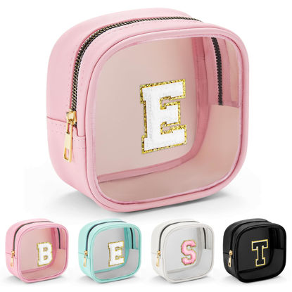Picture of YOOLIFE Mini Makeup Bag | Clear Makeup Bag Toiletry Case | Portable Make Up Organizer | Small Cosmetic Bag for Purse | Best Friend Birthday Gifts Teacher Daughter Gifts | Gifts for Girls | Pink E