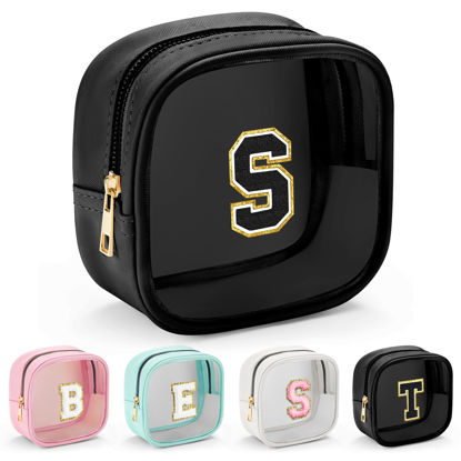 Picture of YOOLIFE Mini Initial Makeup Bag Travel Toiletry Bag, Clear Makeup Bag Car Accessories For Women Clear Makeup Bags With Zipper Girlfriend Teacher 14 Year Old Girl Gifts Daughter Girl Gifts Mini Black S