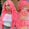 Picture of BOTNNS 28 Inch Pink Lace Front Wig Human Hair 13x4 Pink Lace Front Wigs Human Hair Pre Plucked Pink Body Wave Human Hair Wig 200 Density Pink HD Frontal Wigs Human Hair Color Wigs Human Hair