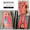 Picture of BOTNNS 28 Inch Pink Lace Front Wig Human Hair 13x4 Pink Lace Front Wigs Human Hair Pre Plucked Pink Body Wave Human Hair Wig 200 Density Pink HD Frontal Wigs Human Hair Color Wigs Human Hair