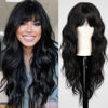 Picture of HAIRCUBE Black Wig with Bangs for Women Long Wavy Hair Wig Black Wig Curly Wavy Synthetic Wigs for Girls Daily Party Use