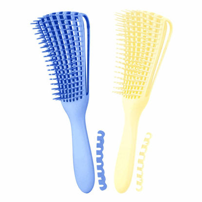 Picture of A.DASHER Hair Brush for Afro America/African Hair Textured 3a to 4c Kinky Wavy/Curly/Coily/Wet/Dry/Oil/Thick/Long Hair, Detangling Brush for Women (2 pcs, Blue-Beige)