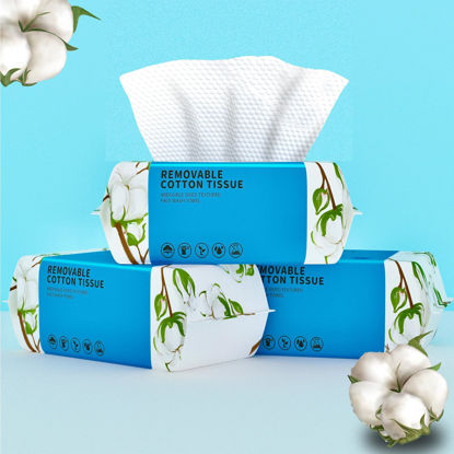 Picture of Disposable Face Towel 300 Count, Soft Cotton Clean Skin Face Towels, Dry Wipes Cotton Facial Towels Wash Cloths Tissue Thickened, Face Towelettes Disposable for Makeup Remover, Cleansing and Skincare