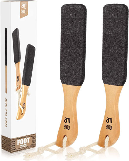Picture of Pumice Stone Foot File (2-Pack), Wooden Handle Foot Scrubber & Callus Remover for Dry, Rough Skin and Corns Pedicure Foot Scrubber