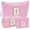 Picture of Initial Gifts Travel Cosmetic Makeup Pouch Bags Sets for Purse, Stoney Clover Dupes Pouch Makeup Bag, Personalized Cosmetic Bags Set for Women, Make up Bag for Teen Girls 13 14 15 16 17 (D, Pink)
