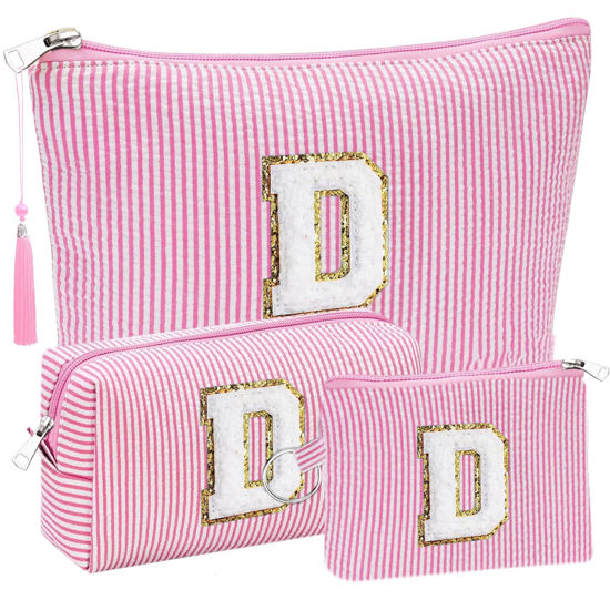 Picture of Initial Gifts Travel Cosmetic Makeup Pouch Bags Sets for Purse, Stoney Clover Dupes Pouch Makeup Bag, Personalized Cosmetic Bags Set for Women, Make up Bag for Teen Girls 13 14 15 16 17 (D, Pink)