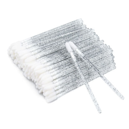 Picture of 100PCS Glitter Crystal Lip Brush, Disposable Lip Brushes Lip Gloss Applicators Lipstick Gloss Wands Applicator Perfect Makeup Tool Kits (Black)