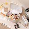 Picture of HBselect Quilted Makeup Bag, 3PCS Cotton Large Travel Makeup Bag, Cute Floral Coquette Make up Bag Cosmetic Bag Toiletry Bag for Women Girls
