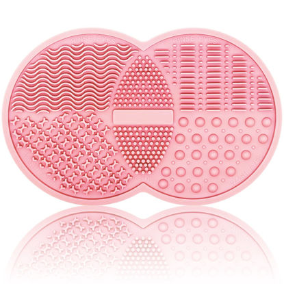 Picture of Makeup Brush Cleaning Mat, Silicone Makeup Brush Scrubber, Makeup Brush Cleaner Pad, Cosmetic Brush Cleaner, Brush Cleaning Pad, Suitable for Makeup Brush, Makeup Sponge, Powder Puff (Pink)