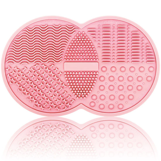 Picture of Makeup Brush Cleaning Mat, Silicone Makeup Brush Scrubber, Makeup Brush Cleaner Pad, Cosmetic Brush Cleaner, Brush Cleaning Pad, Suitable for Makeup Brush, Makeup Sponge, Powder Puff (Pink)