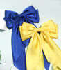 Picture of Furling Pompoms Satin Bow Barrettes with Long Tails - Purple and Yellow - Pack of 2 Hair Accessories for Women