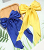 Picture of Furling Pompoms Satin Bow Barrettes with Long Tails - Purple and Yellow - Pack of 2 Hair Accessories for Women