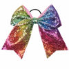 Picture of Oaoleer 12PCS 7" Large Glitter Cheer Hair Bows Ponytail Holder Elastic Band Handmade for Cheerleading Teen Girls College Sports (Rainbow)