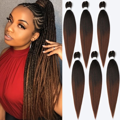 Picture of Braiding Hair Extensions 26Inch Pre stretched Braiding Hair Hot Water Setting Synthetic Hair Pre Stretched Crochet Ombre Braids Hair Yaki Texture(26 Inch,6 Packs,1B/30#)