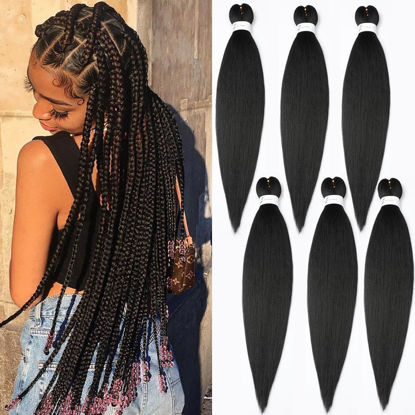 Picture of Pre stretched Braiding Hair 26Inch Braiding Hair Extensions Hot Water Setting Synthetic Hair Pre Stretched Crochet Braids Hair Yaki Texture(26 Inch,6 Packs,1B#）