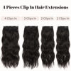 Picture of KooKaStyle Hair Extensions 4PCS Thick Hairpieces Long Wavy Synthetic Clip in Hair Extensions Dark Black Brown Fiber Double Weft Natural Hair Extensions 24Inch for Women