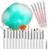 Picture of 21 Pcs Nail Art Brushes Set Gel Nail Art Design Tools with Palette Nail Stuff Nail Tech Supplies 2-way Dotting Pens Acrylic Silicone Manicure Kit DIY Makeup Display Board, Green