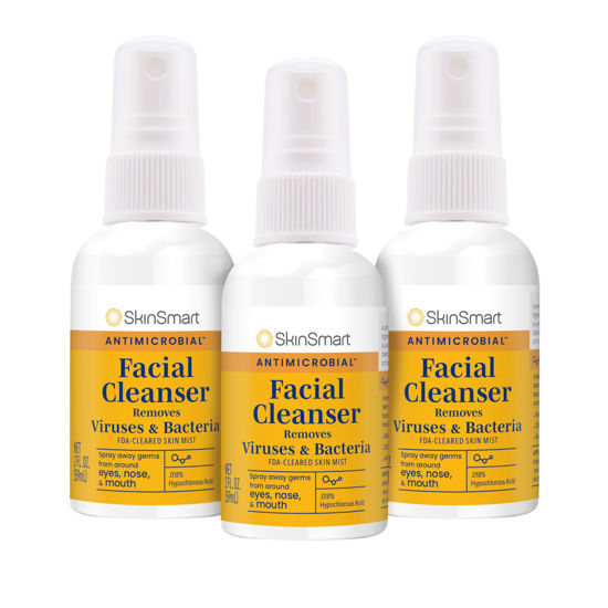 Picture of SkinSmart Facial Cleanser Spray to Remove Viruses and Bacteria Around Eyes, Nose and Mouth, Fight Maskne, 2 oz Spray (3 Pack) Non-Irritating Hypochlorous Spray