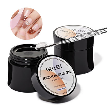 Picture of Gellen 2pcs Solid Nail Gel Glue Set for Soft Gel Nail Tips, 15g/pc Clear Acrylic Nail Tip Solid Gel Glue for DIY Nail Art, Solid Gel UV Nail Glue for Press on Nail, Need Nail Dryer Cured
