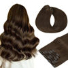 Picture of HOTBANANA Human Hair Clip in Hair Extensions, Light Dark Brown 120g Clip in Hair Extensions Real Human Hair Straight Remy Hair Clip in Hair Extensions 16 Inch 7pcs