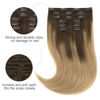 Picture of HOTBANANA Human Hair Clip in Hair Extensions, Balayage Chocolate Brown to Dirty Blonde 120g Clip in Hair Extensions Real Human Hair Straight Remy Hair Clip Ins Dark Roots Ombre 22 Inch 7pcs
