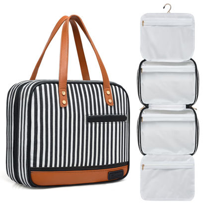 Picture of Toiletry Bag for Women, Water-resistant Travel Makeup Organizer with Hanging Hook, 5 Compartments Large Cosmetic Case for Accessories, Shampoo and Full Sized Container, Shower Bag, Christmas Gift
