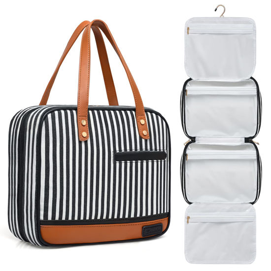 Picture of Toiletry Bag for Women, Water-resistant Travel Makeup Organizer with Hanging Hook, 5 Compartments Large Cosmetic Case for Accessories, Shampoo and Full Sized Container, Shower Bag, Christmas Gift