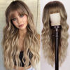 Picture of Lativ Blonde Wig With Bangs Long Wavy Curly Ombre Wig with Dark Root Synthetic Heat Resistant Wigs for Women Daily Party Use 26 Inches