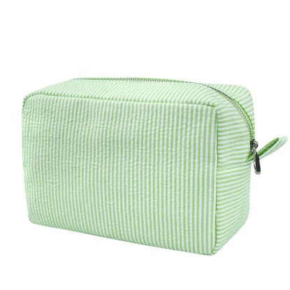 Picture of GFU Cosmetic Bags for Women, Seersucker Cosmetic Bag, Travel Toiletry Stripe Makeup Bag, Large Women Aesthetic Organizer Storage Pouch, Girls Handbags Purses, Green