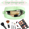 Picture of GFU Cosmetic Bags for Women, Seersucker Cosmetic Bag, Travel Toiletry Stripe Makeup Bag, Large Women Aesthetic Organizer Storage Pouch, Girls Handbags Purses, Green
