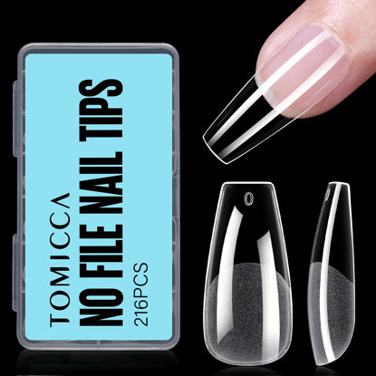 Picture of TOMICCA Coffin Nails Tips - Coffin Medium Gel x Nail Tips, 12 Sizes Acrylic Nail Tips Full Cover Fake Nails 216pcs for Nail Extension Art Home DIY Nail Salon