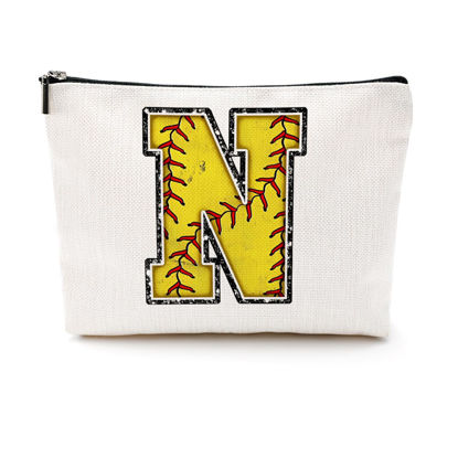 Picture of Softball Gifts Initial Makeup Bag Monogrammed Cosmetic Bag Letter N Zipper Pouch Softball Accessories for Girls Women Softball Player Coach Friend Softball Stuff Graduation Birthday Gifts