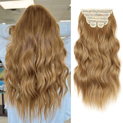 Picture of Vigorous Clip in Hair Extensions 20Inch Hair Extensions Clip Ins 6Pcs Long Wavy Hairpieces(Biscuit Brown)
