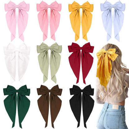 Picture of 10 PCS Big Hair Bows for Women Girls,TOKUFAGU Large Hair Ribbon Bow Barrette Clips for Girls,Hair Bows with Long Tail Vintage French Hair Accessories for Women (10 Colors B)