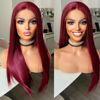 Picture of WXHWCX Long Straight Synthetic Lace Front Wig For Women Smooth Wig Wine Red Free Part Synthetic Lace Wigs High Density Daily wigs 24 inch