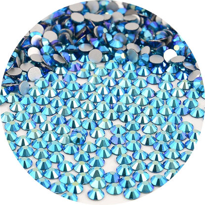 Picture of NCB Nancybeads 2000pcs Flatback Round Glass Nail Art Rhinestones Crystal for DIY Making Accessories Shoes, Clothes, Face Art, Bags, Manicure (Blue Zircon AB, SS12 2000pcs)