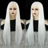 Picture of WXHWCX White Synthetic Lace Front Wig Straight Free Part Heat Resistant Fiber Hair Glueless Lace Wigs For Women Party Use Lace Wigs
