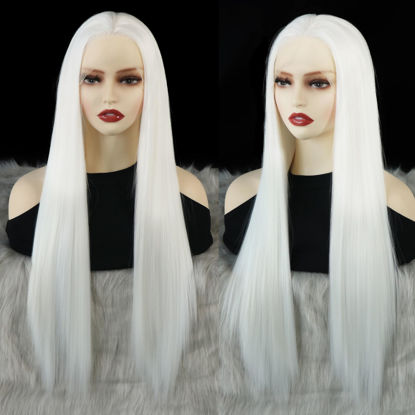 Picture of WXHWCX White Synthetic Lace Front Wig Straight Free Part Heat Resistant Fiber Hair Glueless Lace Wigs For Women Party Use Lace Wigs