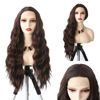 Picture of WXHWCX Long Brown Middle Part Wavy Wig For Women Heat Resistant Fiber Hair Synthetic Lace Front Wigs Daily Party Use Wigs