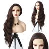 Picture of WXHWCX Long Brown Middle Part Wavy Wig For Women Heat Resistant Fiber Hair Synthetic Lace Front Wigs Daily Party Use Wigs
